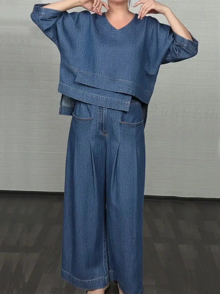 Ojinika - Casual Denim Two-piece Set