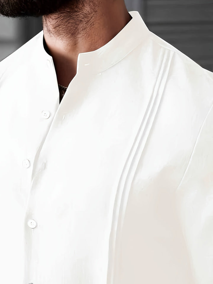 Ragnanor - Stand Collar Long Sleeve Shirt With Button