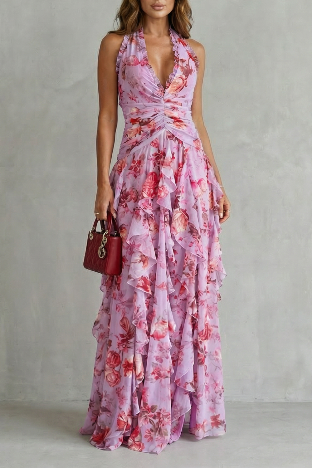 Eliora - Floral Cascade Halter Maxi Dress