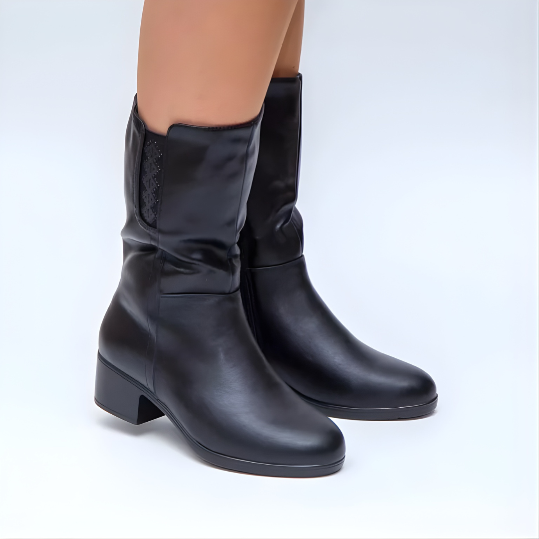 Hodaya - Elegant Mid-Calf Boot With Side Zipper