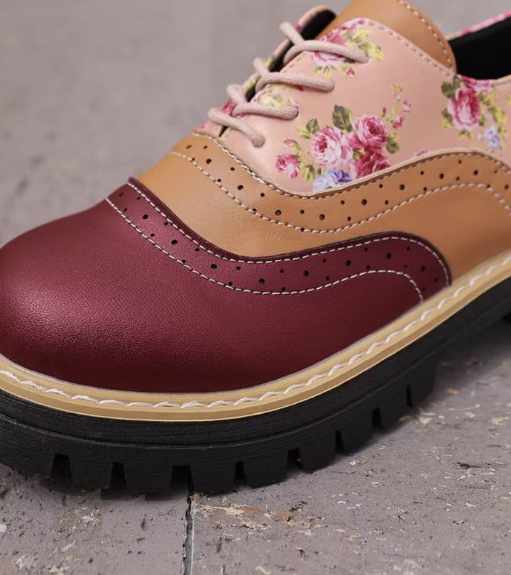 Rheaoova - Floral Oxford Shoes With Chunky Lug Sole