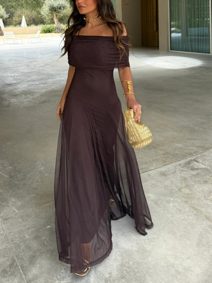 Dainia - One-Shoulder Mesh Maxi Dress