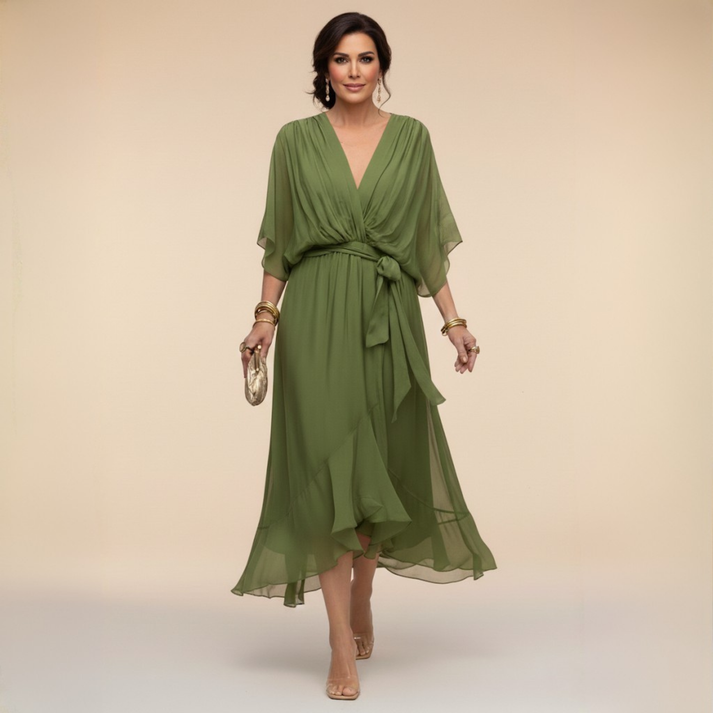 Harshani - Chiffon Dress With V-Neck
