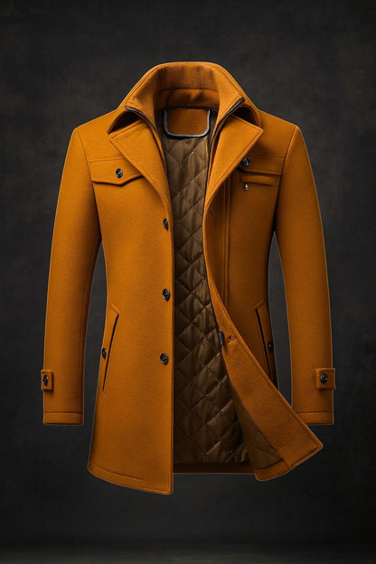 Samuell - Quilted Long Sleeve Wool Coat