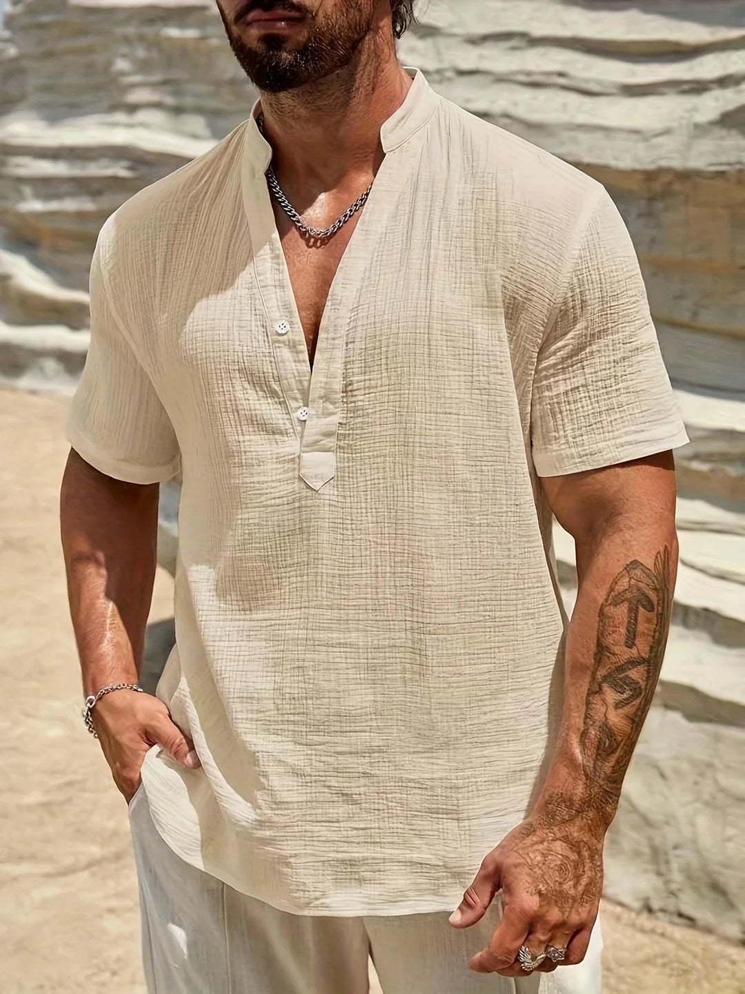 Sancho - Elegant Summer Shirt With Stand Collar