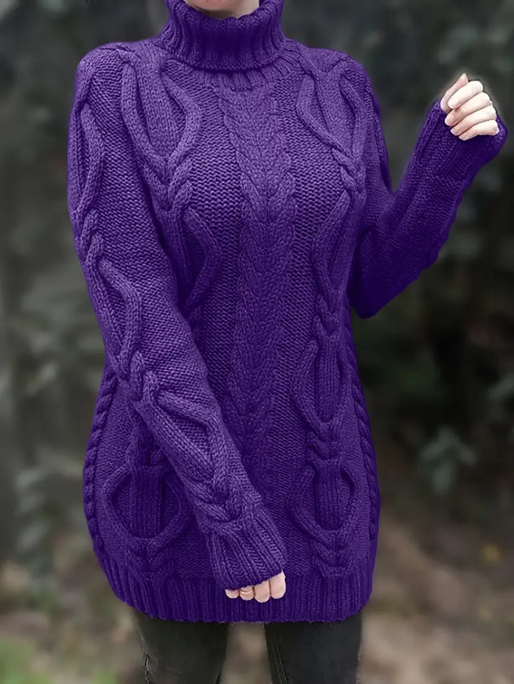 Narda - Chunky Cable Knitted Turtleneck Dress