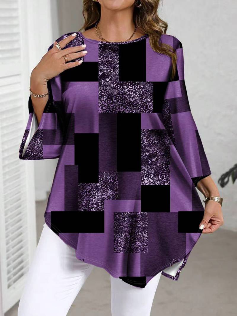 Nurit - Checkered Oversized Printed Blouse With Short Sleeve