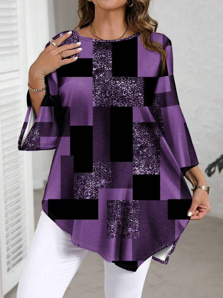 Nurit - Checkered Oversized Printed Blouse With Short Sleeve