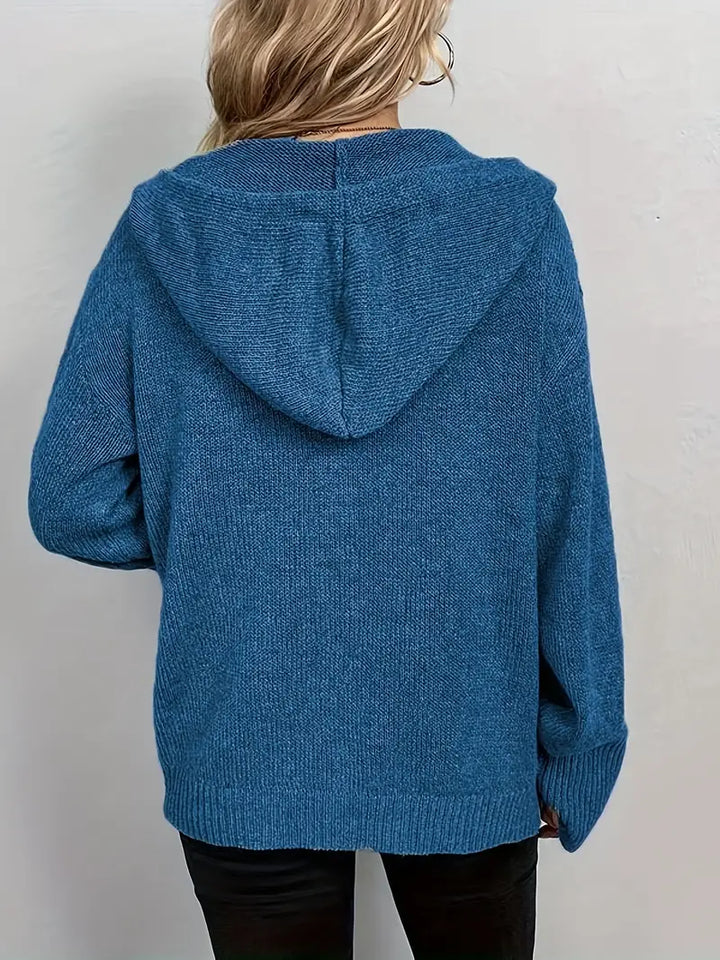 Suthida - Elegant Long Sleeve Hooded Sweater With Button