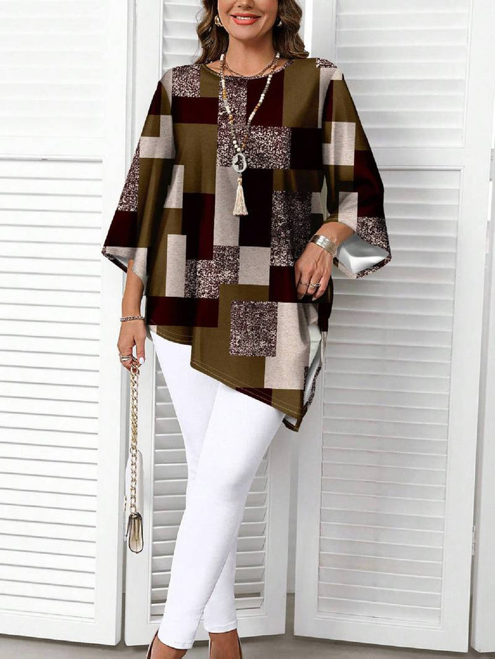 Nurit - Checkered Oversized Printed Blouse With Short Sleeve