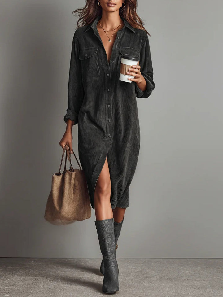Elyselalina - Shirt Dress With Corduroy Texture and Pockets