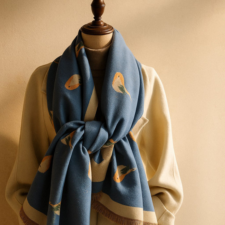 Jesmyn - Bird Printed Double-Sided Woolen Scarf