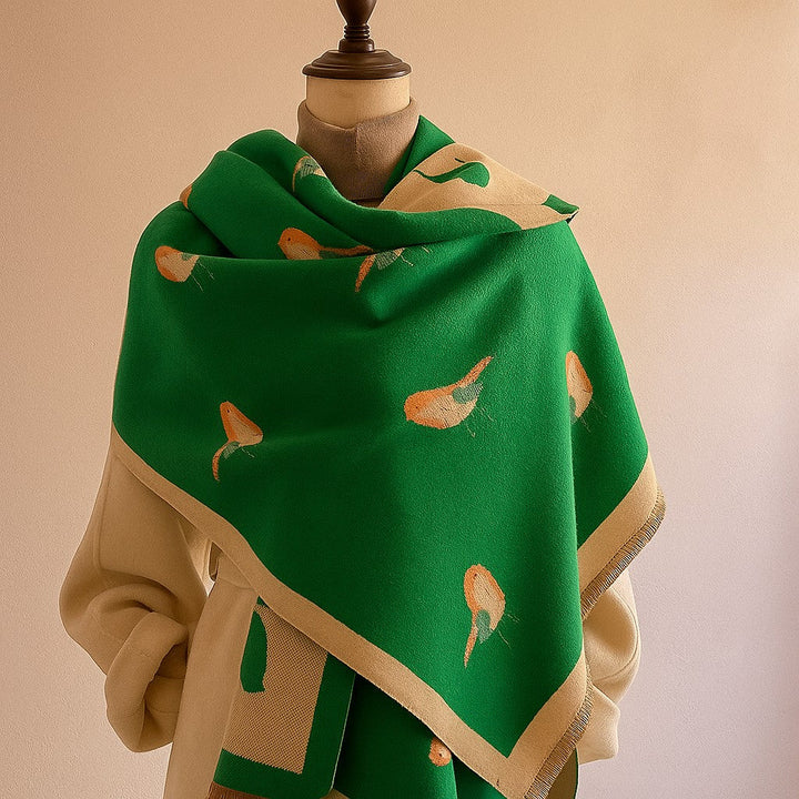 Jesmyn - Bird Printed Double-Sided Woolen Scarf