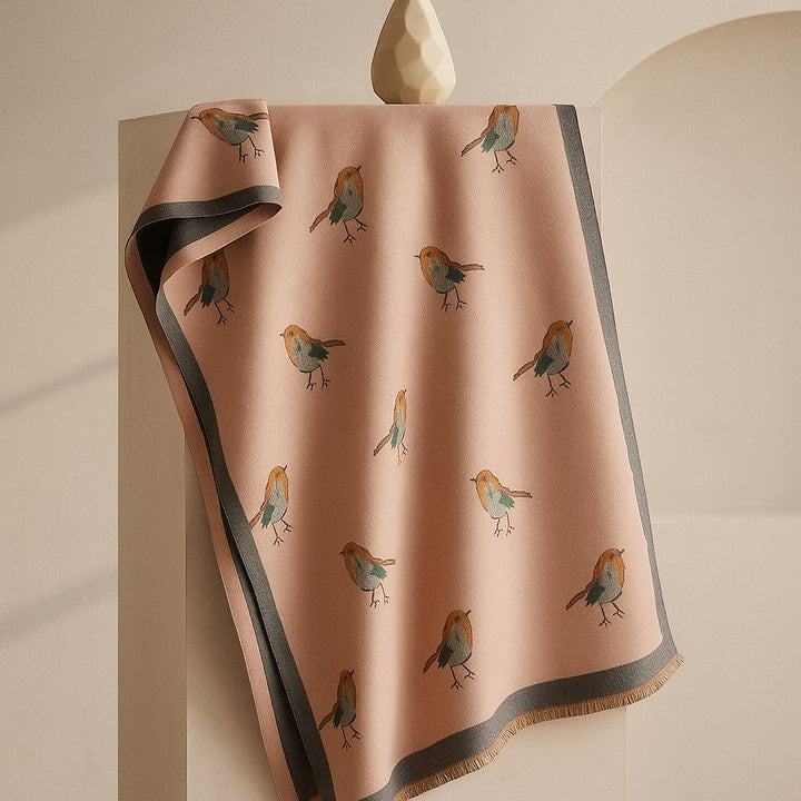 Jesmyn - Bird Printed Double-Sided Woolen Scarf