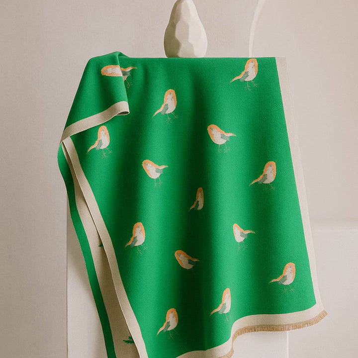 Jesmyn - Bird Printed Double-Sided Woolen Scarf