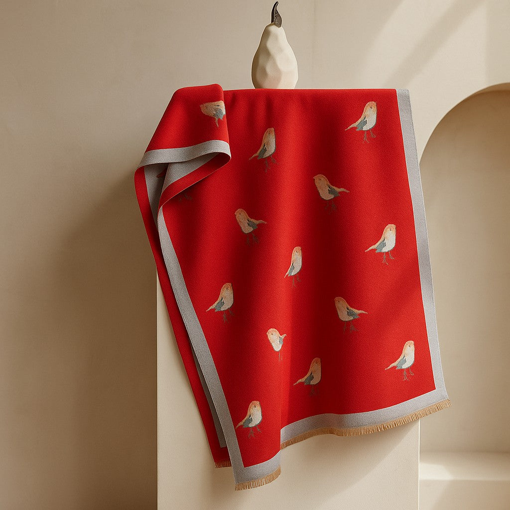 Jesmyn - Bird Printed Double-Sided Woolen Scarf