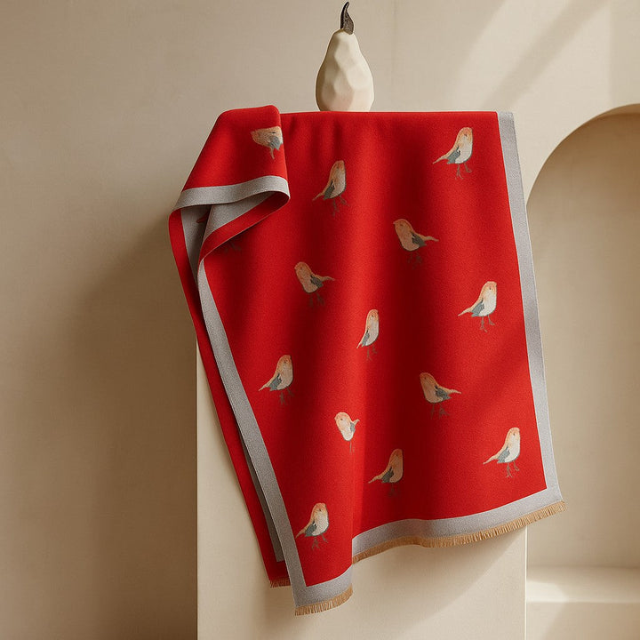 Jesmyn - Bird Printed Double-Sided Woolen Scarf