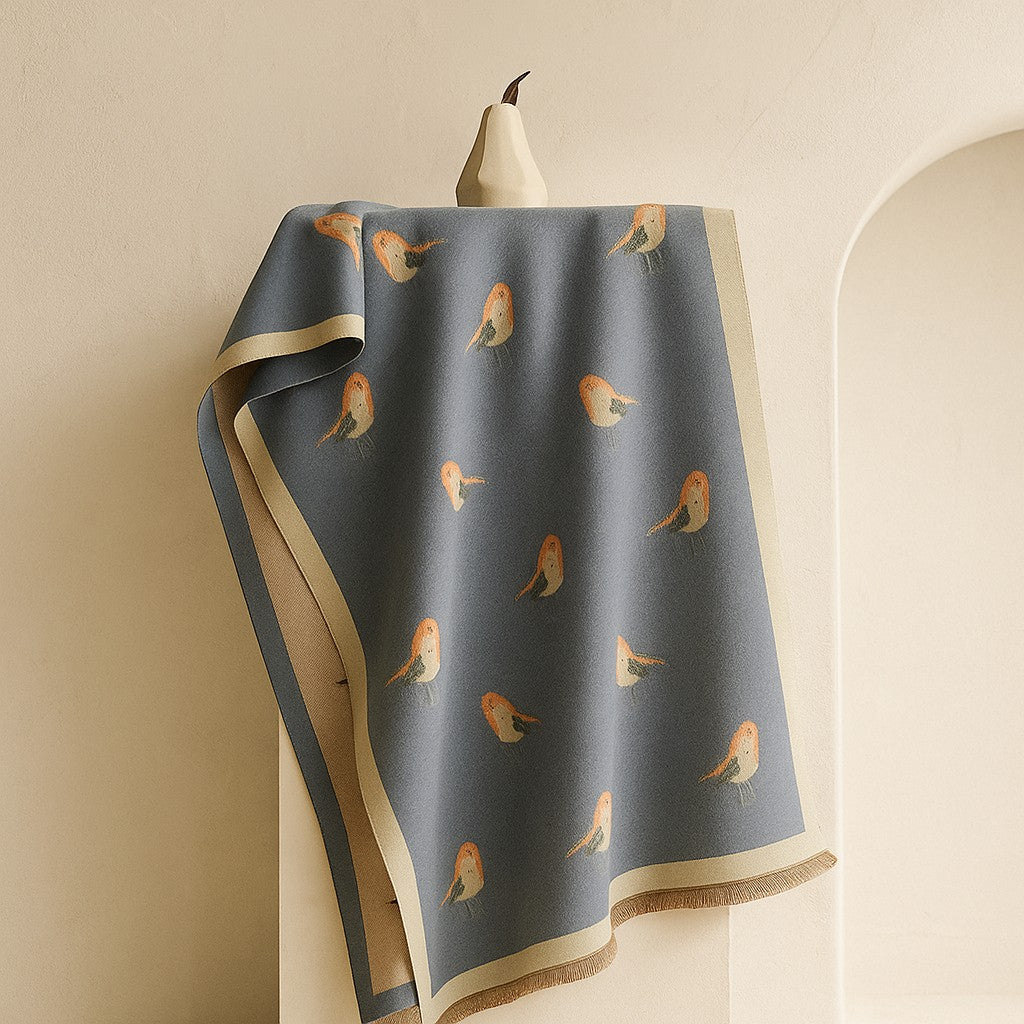 Jesmyn - Bird Printed Double-Sided Woolen Scarf