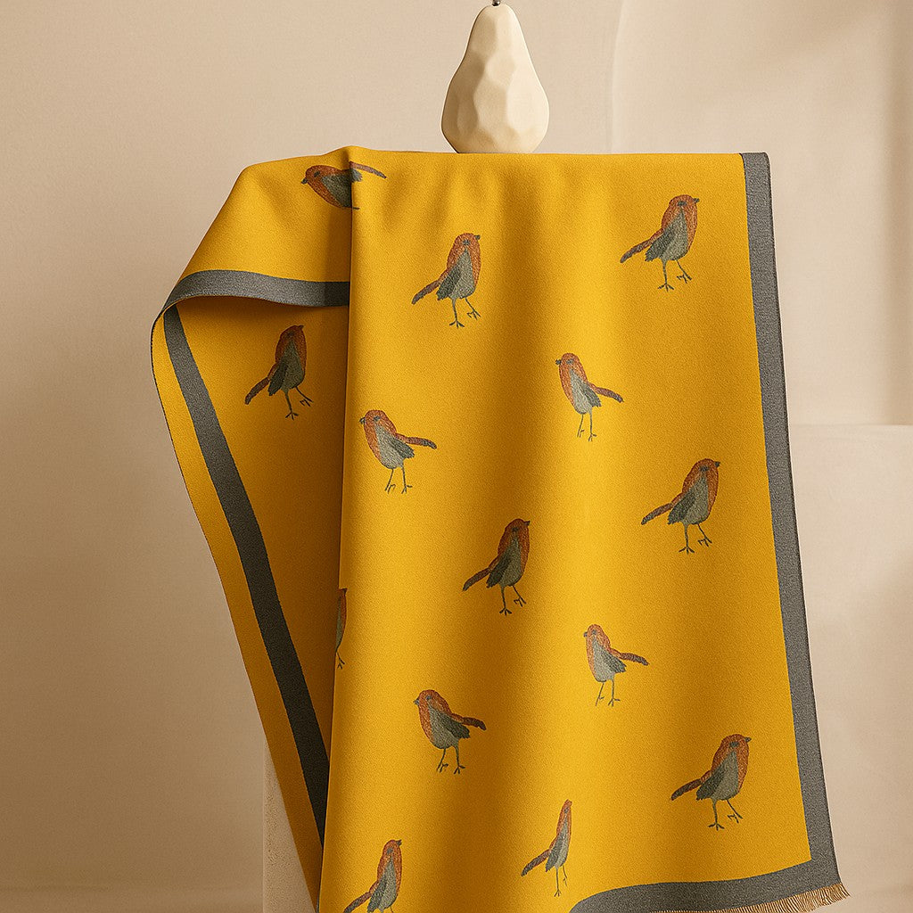 Jesmyn - Bird Printed Double-Sided Woolen Scarf