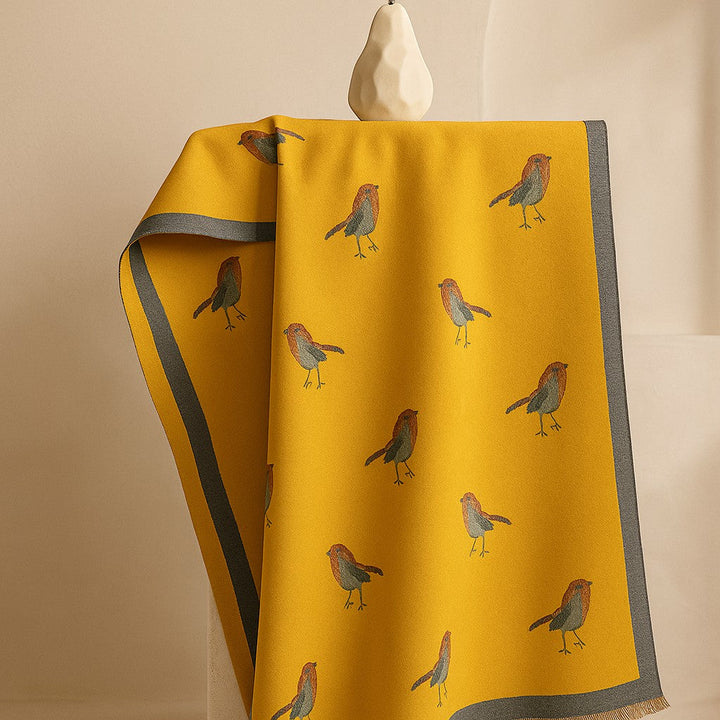Jesmyn - Bird Printed Double-Sided Woolen Scarf