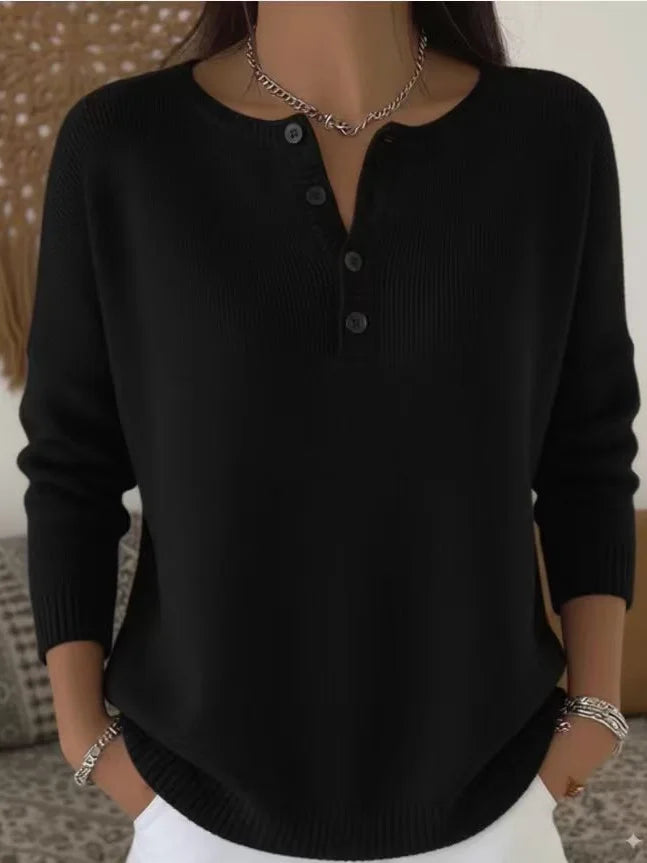Nenneke - Elegant Long Sleeve Sweater With Button