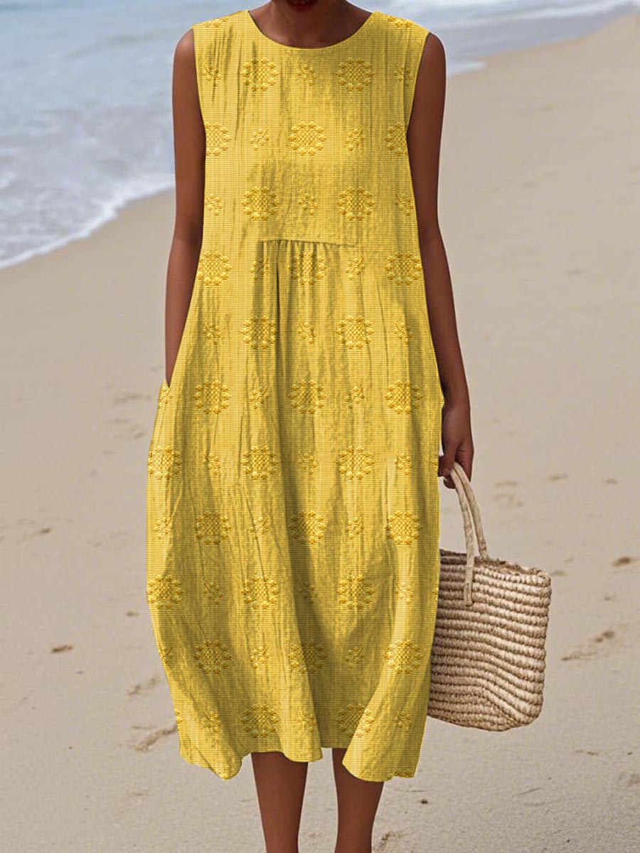 Aikaterini - Elegant Sleeveless Cotton Pocket Dress