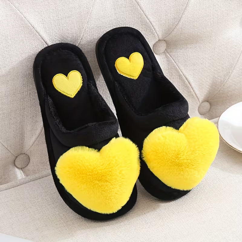 Raimira - Plush Heart Slippers With Non-Slip Soles