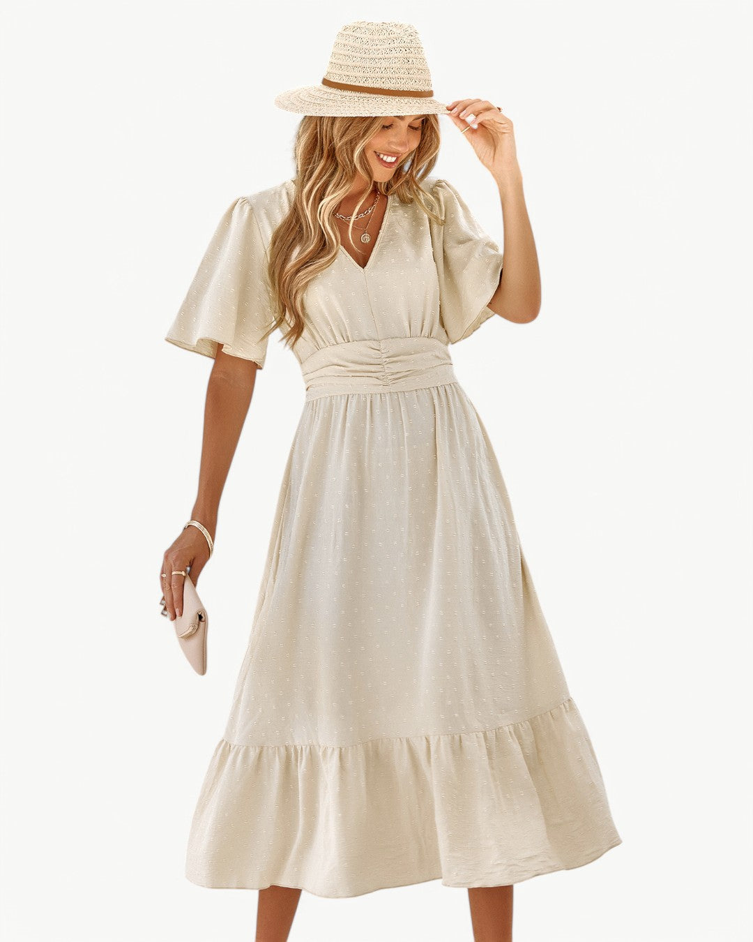 Marwa - Short Sleeves Dress with V-Neck