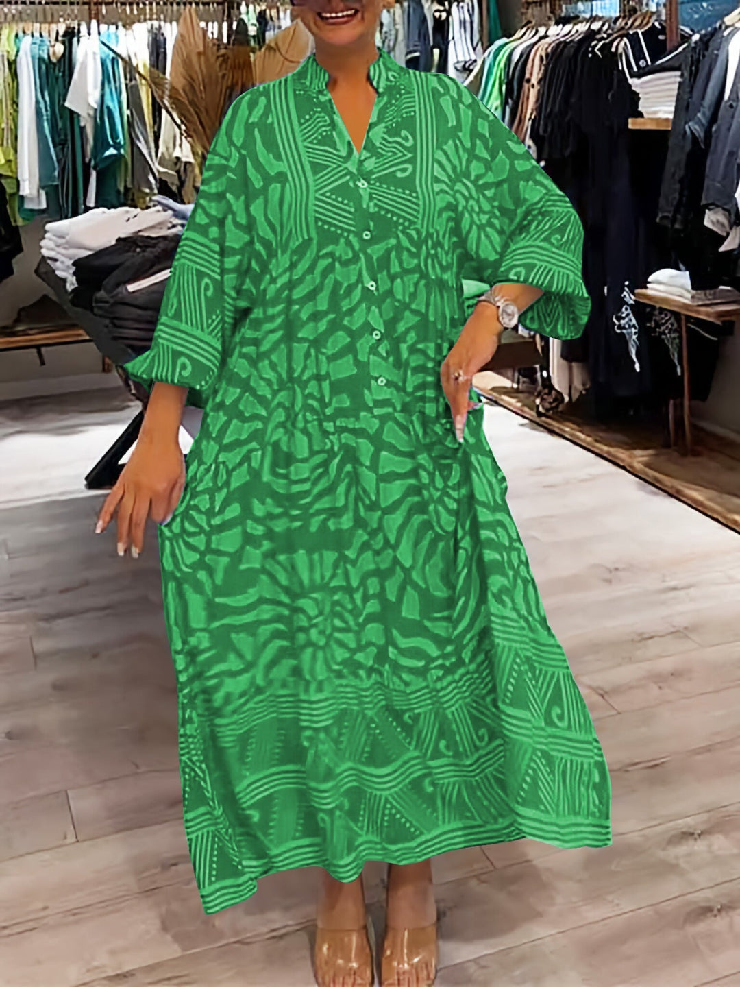 Elyanna - Printed V-Neck Dress