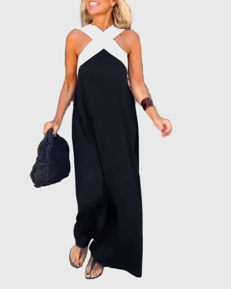 Frederikke - Elegant Maxi Dress With Crossover Neck