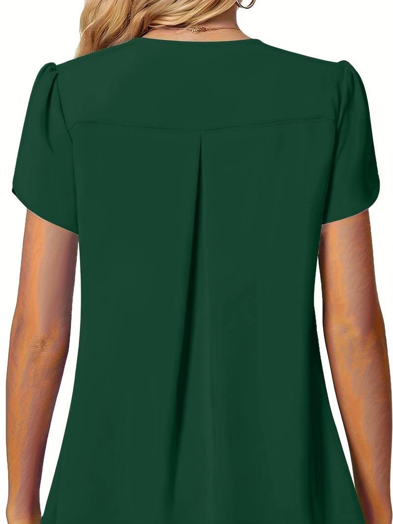 Thilakshi - Ruffle Short Sleeve Blouse With Single Button