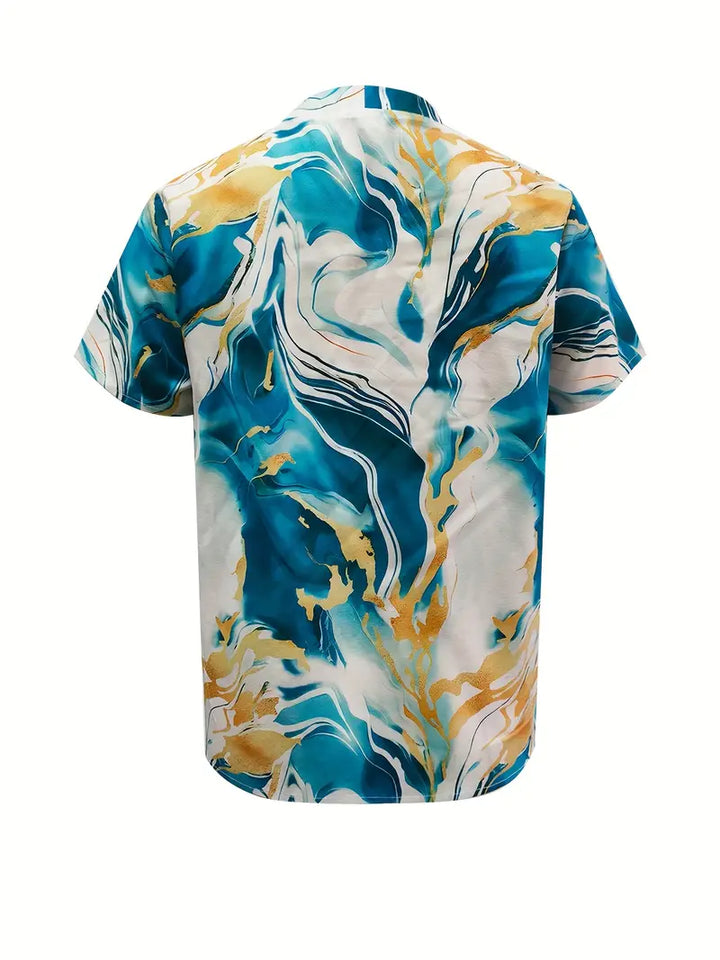 Maroula - Elegant Marble Print Short Sleeve Shirt