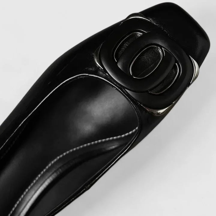 Antia - Elegant Square Toe Buckle Flats with Low Heel