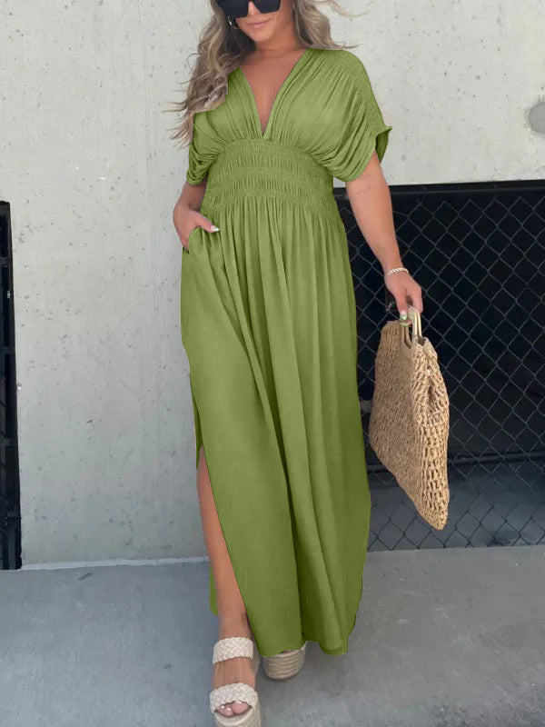 Neisya - Slit V-Neck Maxi Long Dress