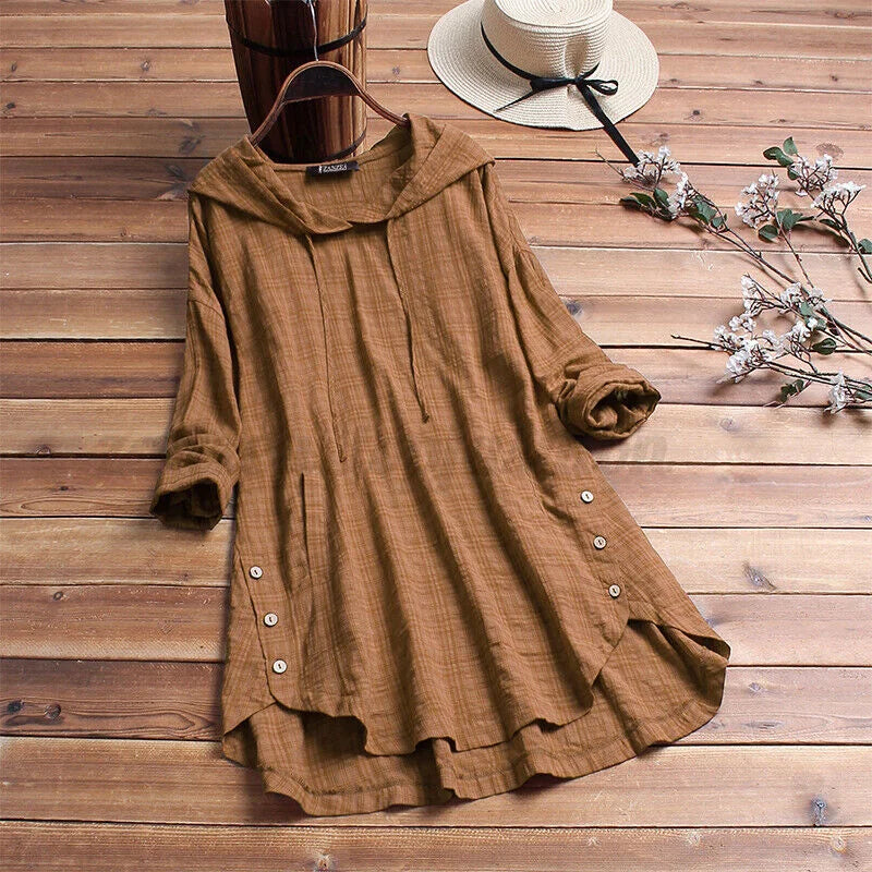 Hillary - Loose Cotton Sweatshirt with Button