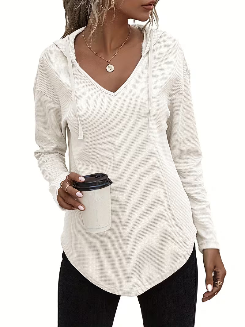 Heydi - Long Sleeve Curved Hem Hooded Sweatshirt