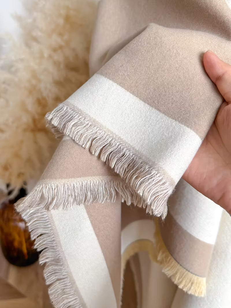Taisija - Reversible Striped Jacquard Shawl in Faux Cashmere