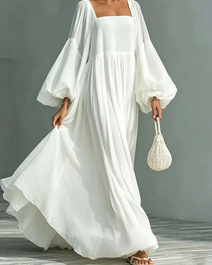 Nunila - Square Neckline Fairy Maxi Dress
