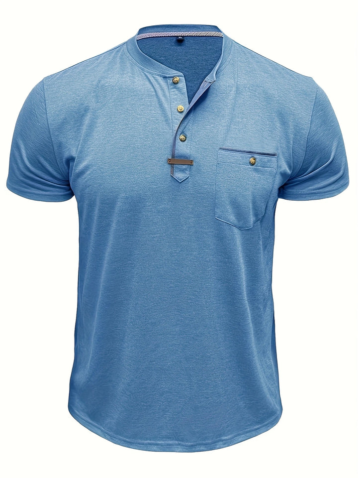 Saxon - Elegant Round Neck T Shirt With Pocket