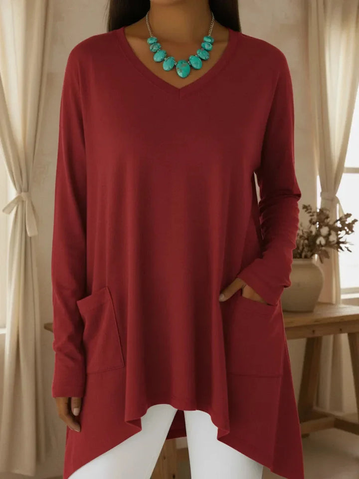 Boglarka - V-neck Loose Sweater With Irregular Hem