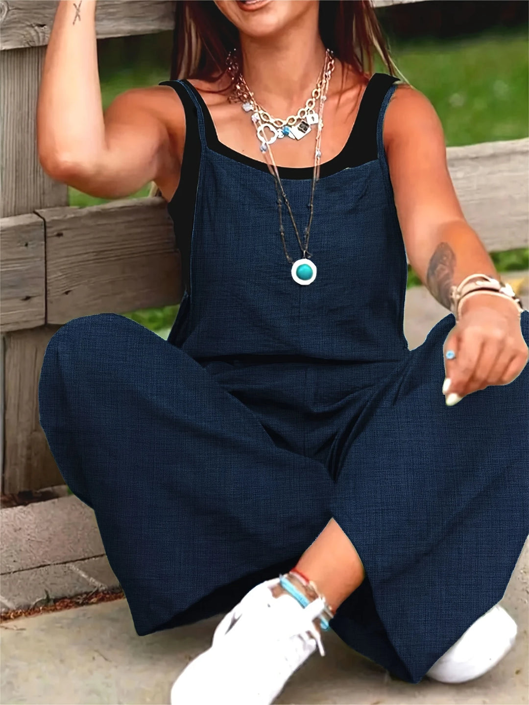 Annia - Casual Wide Leg Overalls With Pockets