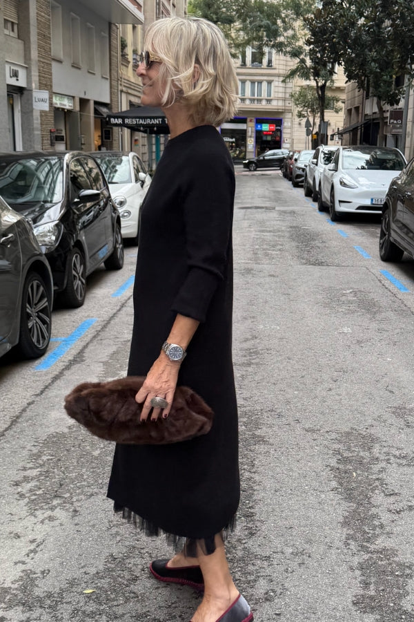 Oona - Tulle Dress With Drape And Long Knit Sweater