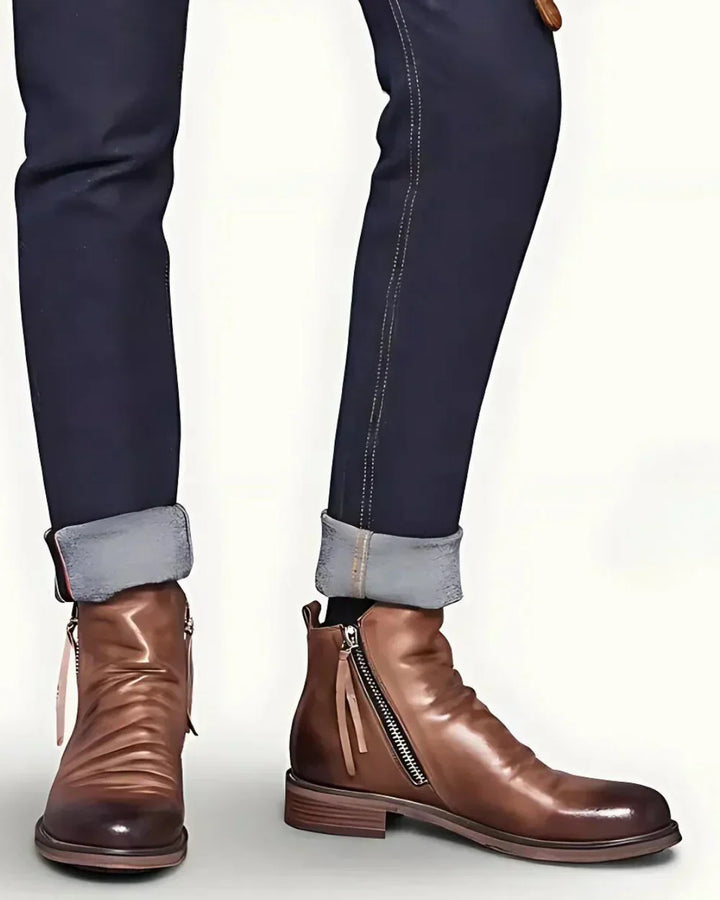 Benes - Leather Ankle Boots With Side Zipper