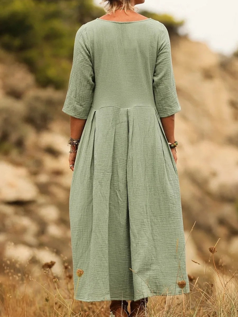 Noellaa - Comfortable Pleated Cotton And Linen Dress