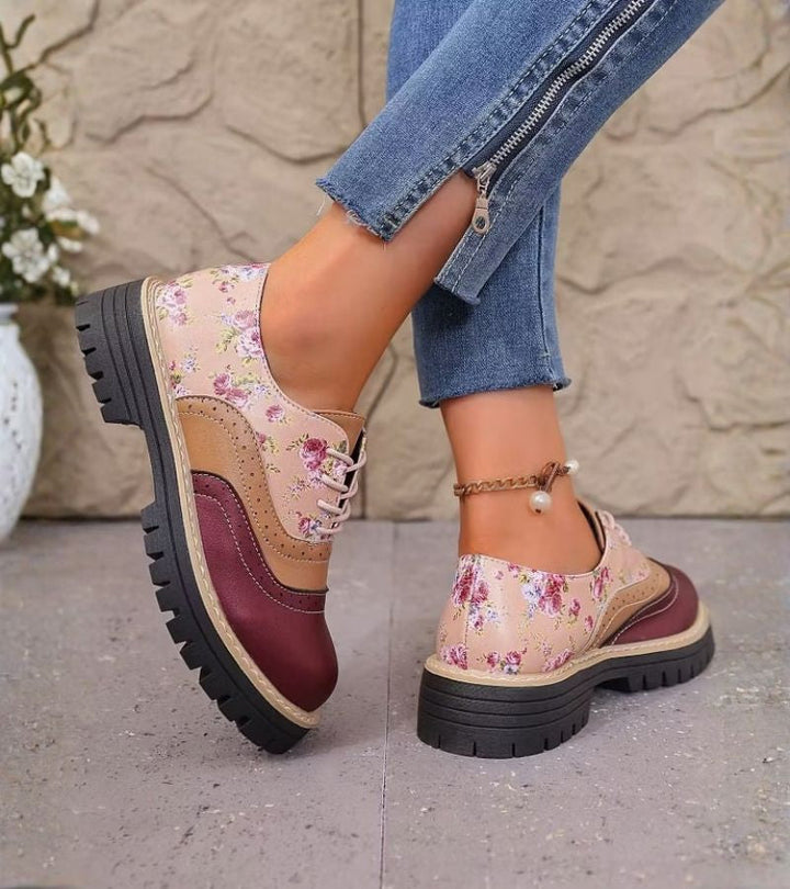 Rheaoova - Floral Oxford Shoes With Chunky Lug Sole