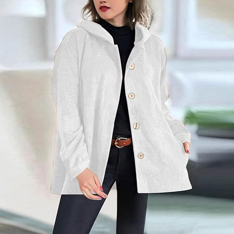 Daleny - Hooded Velvet Button Up Jacket