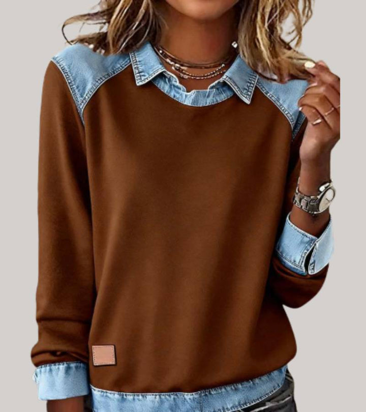 Ravit - Denim Knitted Top With Long Sleeve
