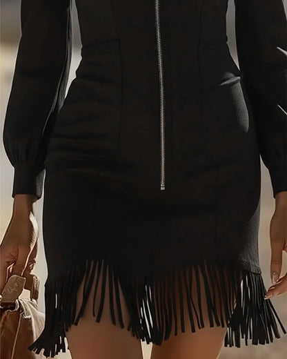 Rittika - Dress With Zipper And Fringed Hem
