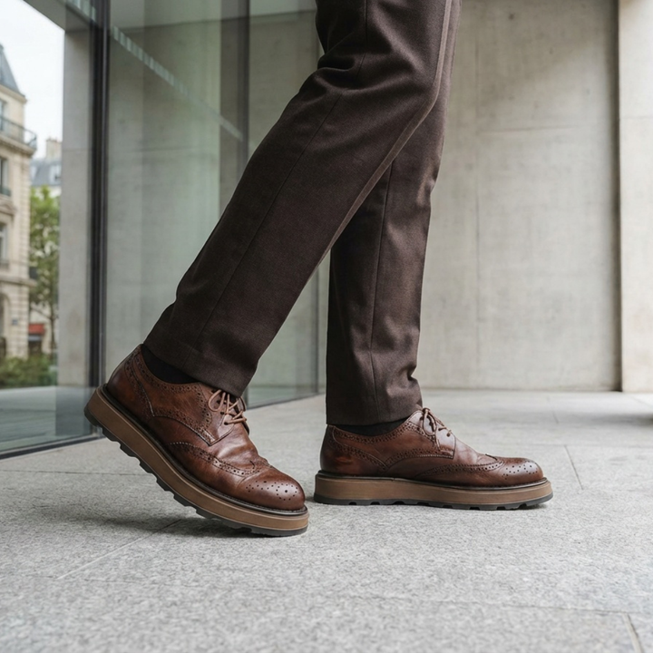 Alehan - Leather Derby Shoes With Lug Sole
