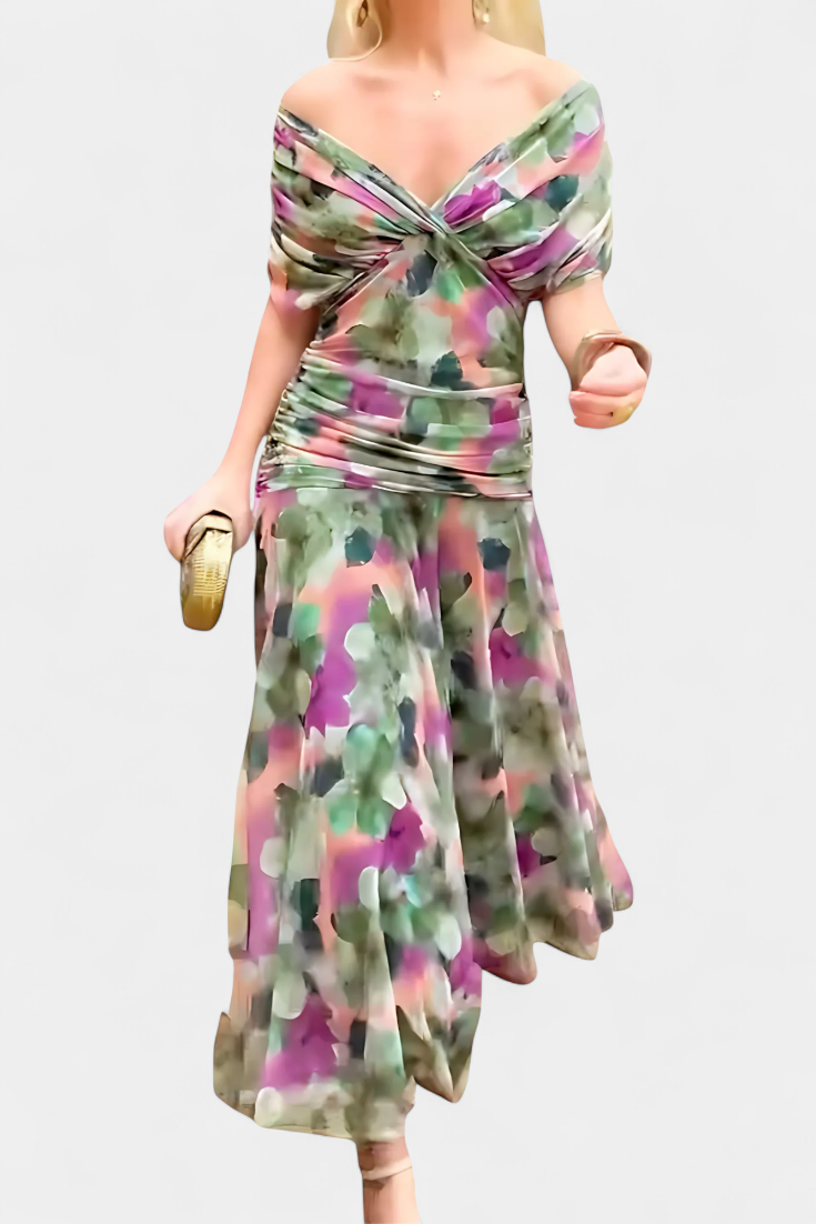 Lordanka - V-neck Long Dress With Floral Pattern